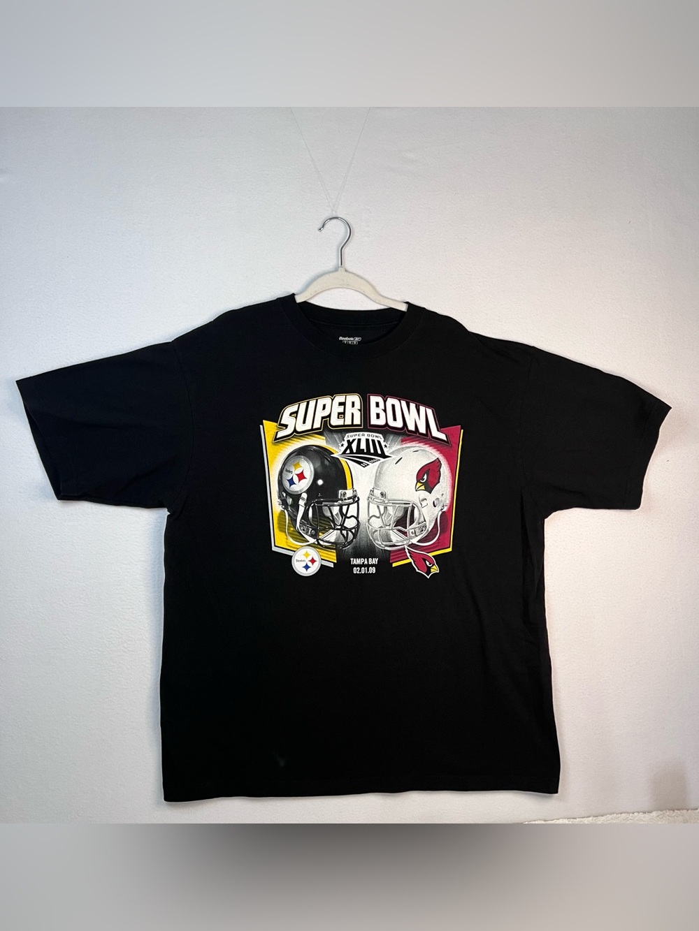 Vintage 2009 Reebok Super Bowl XLIII T Shirt XL Steelers Cardinals